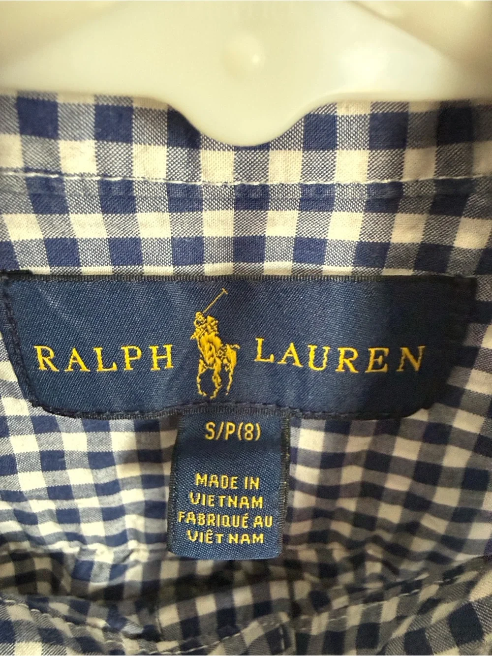 Ralph Lauren Boys Navy and White Gingham Short-Sleeve Button-Down Shirt